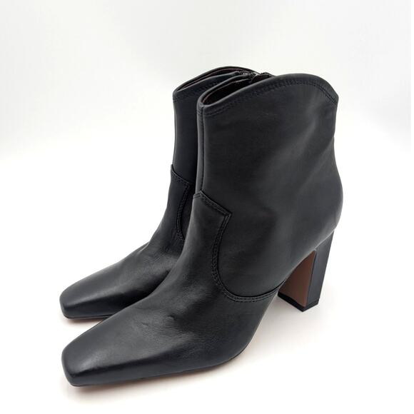 Franco Sarto Bayden Square Toe Heel Boots Women's Black Size US7.5M EU38 - Picture 1 of 10
